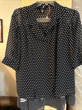 Black Polka Dot Short-Sleeve Button Shirt with matching skirt
